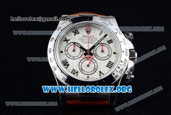Rolex Daytona Chrono Clone Rolex 4130 Automatic Steel Case with White Dial and Brown Leather Strap (EF) - Click Image to Close